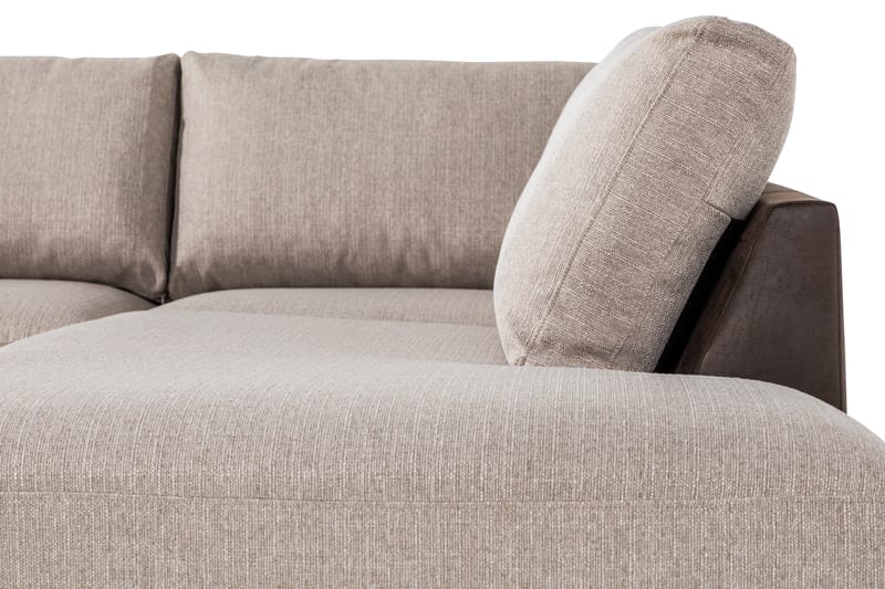 Cuba 4-seters Høyrevendt L-formet Sjeselongsofa i Kunstlær/Stoff - Brun / Beige - Møbler - Sofaer - Sofa med sjeselong