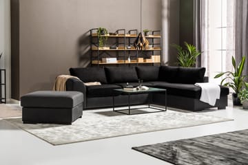 Cuba 4-seters Høyrevendt L-formet Sjeselongsofa i Kunstlær/Stoff - Grå / Svart - Møbler - Sofaer - Sofa med sjeselong