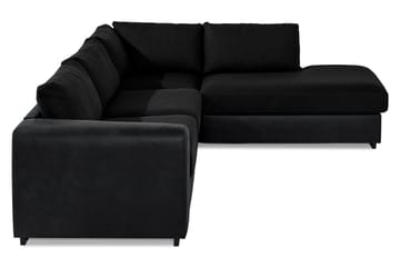Cuba 4-seters Høyrevendt L-formet Sjeselongsofa i Kunstlær/Stoff - Grå / Svart - Møbler - Sofaer - Sofa med sjeselong