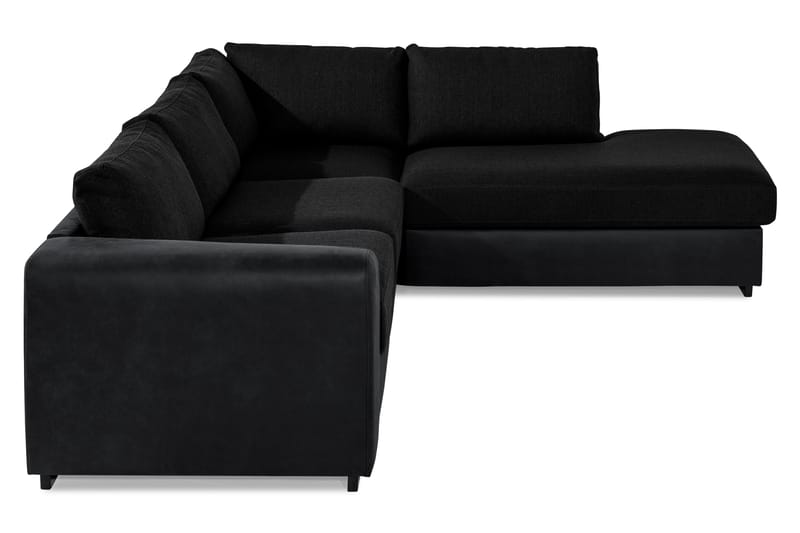 Cuba 4-seters Høyrevendt L-formet Sjeselongsofa i Kunstlær/Stoff - Grå / Svart - Møbler - Sofaer - Sofa med sjeselong