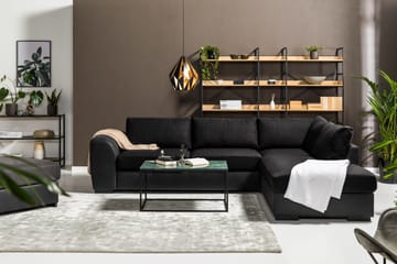 Cuba 4-seters Høyrevendt L-formet Sjeselongsofa i Kunstlær/Stoff - Grå / Svart - Møbler - Sofaer - Sofa med sjeselong