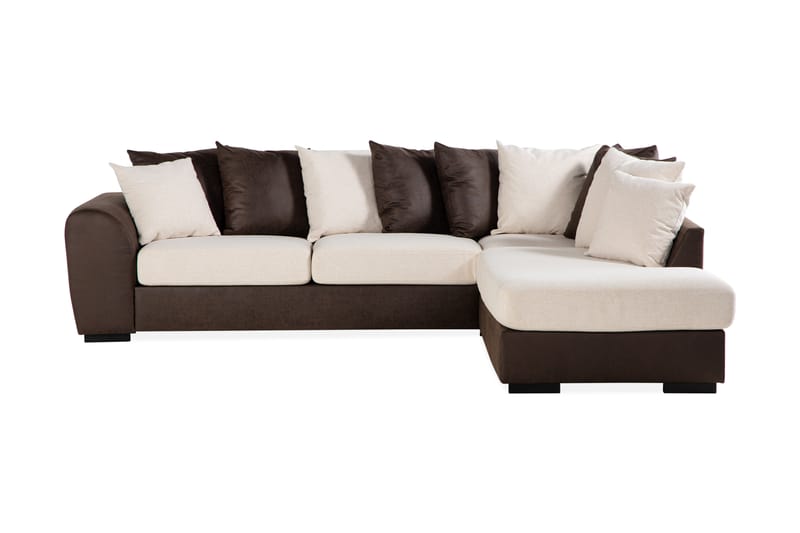Cuba 4-seters Høyrevendt L-formet Sjeselongsofa i Kunstlær/Stoff inkl. Pynteputer - Brun / Beige - Møbler - Sofaer - Sofa med sjeselong
