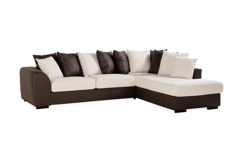 Cuba 4-seters Høyrevendt L-formet Sjeselongsofa i Kunstlær/Stoff inkl. Pynteputer - Brun / Beige - Møbler - Sofaer - Sofa med sjeselong
