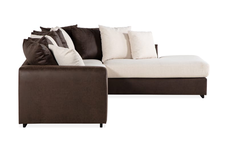Cuba 4-seters Høyrevendt L-formet Sjeselongsofa i Kunstlær/Stoff inkl. Pynteputer - Brun / Beige - Møbler - Sofaer - Sofa med sjeselong