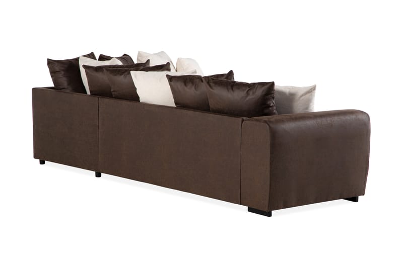Cuba 4-seters Høyrevendt L-formet Sjeselongsofa i Kunstlær/Stoff inkl. Pynteputer - Brun / Beige - Møbler - Sofaer - Sofa med sjeselong
