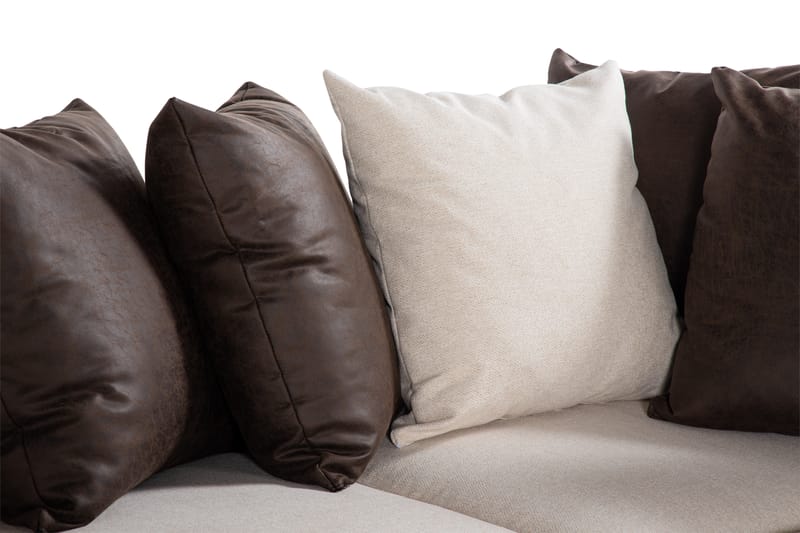 Cuba 4-seters Høyrevendt L-formet Sjeselongsofa i Kunstlær/Stoff inkl. Pynteputer - Brun / Beige - Møbler - Sofaer - Sofa med sjeselong