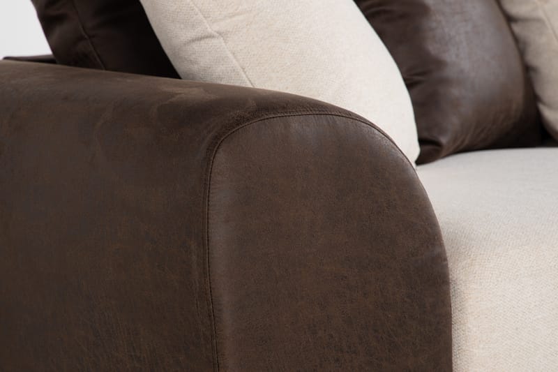 Cuba 4-seters Høyrevendt L-formet Sjeselongsofa i Kunstlær/Stoff inkl. Pynteputer - Brun / Beige - Møbler - Sofaer - Sofa med sjeselong