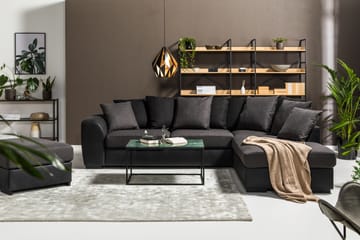 Cuba 4-seters Høyrevendt L-formet Sjeselongsofa i Kunstlær/Stoff inkl. Pynteputer - Svart / Grå - Møbler - Sofaer - Sofa med sjeselong