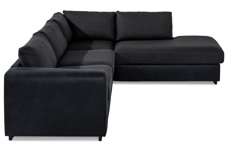 Cuba 4-seters Høyrevendt L-formet Sjeselongsofa i Kunstlær/Stoff - Svart / Grå - Møbler - Sofaer - Sofa med sjeselong