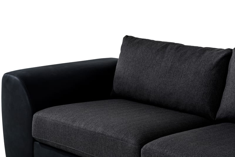 Cuba 4-seters Høyrevendt L-formet Sjeselongsofa i Kunstlær/Stoff - Svart / Grå - Møbler - Sofaer - Sofa med sjeselong