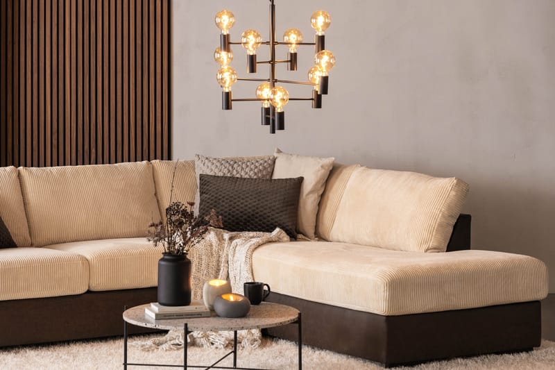 Cuba 4-seters Høyrevendt L-formet Sjeselongsofa i Manchester/Kunstlær - Brun / Beige - Møbler - Sofaer - Sofa med sjeselong