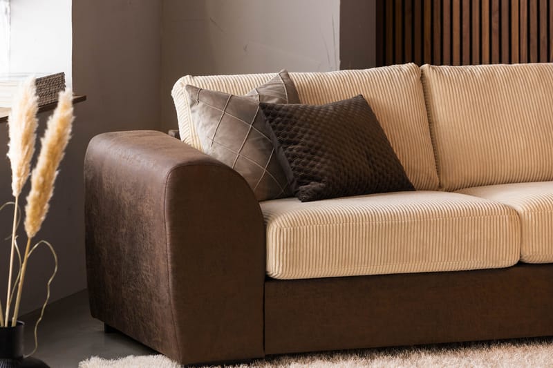 Cuba 4-seters Høyrevendt L-formet Sjeselongsofa i Manchester/Kunstlær - Brun / Beige - Møbler - Sofaer - Sofa med sjeselong