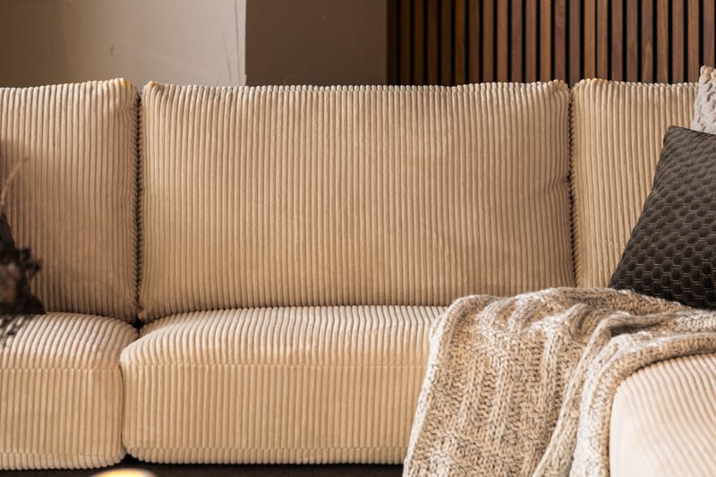 Cuba 4-seters Høyrevendt L-formet Sjeselongsofa i Manchester/Kunstlær - Brun / Beige - Møbler - Sofaer - Sofa med sjeselong