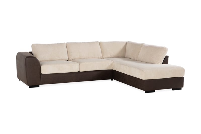 Cuba 4-seters Høyrevendt L-formet Sjeselongsofa i Manchester/Kunstlær - Brun / Beige - Møbler - Sofaer - Sofa med sjeselong
