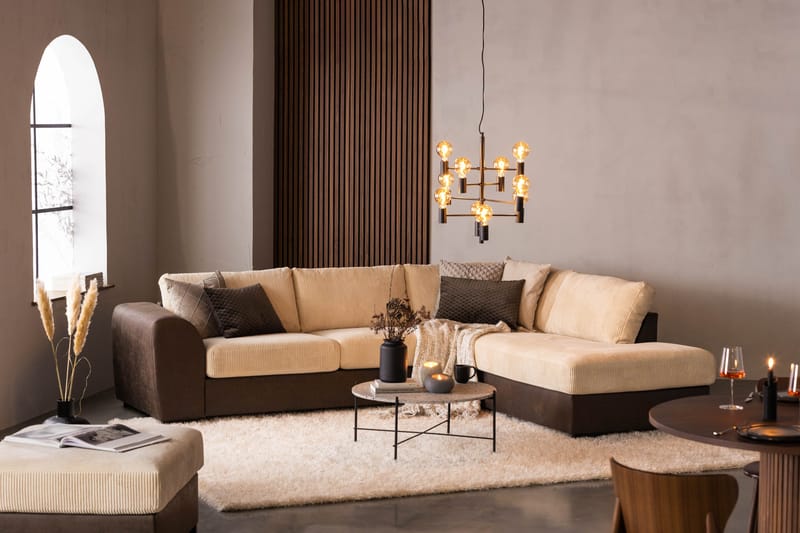 Cuba 4-seters Høyrevendt L-formet Sjeselongsofa i Manchester/Kunstlær - Brun / Beige - Møbler - Sofaer - Sofa med sjeselong