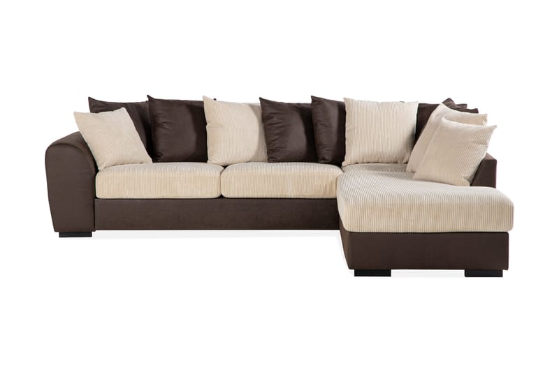 Cuba 4-seters Høyrevendt L-formet Sjeselongsofa i Manchester/Kunstlær inkl. Pynteputer - Brun / Beige - Møbler - Sofaer - Sofa med sjeselong