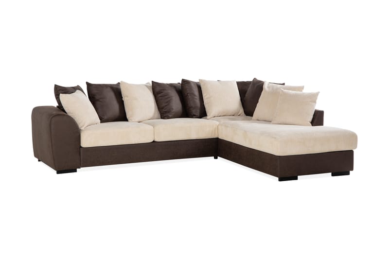Cuba 4-seters Høyrevendt L-formet Sjeselongsofa i Manchester/Kunstlær inkl. Pynteputer - Brun / Beige - Møbler - Sofaer - Sofa med sjeselong