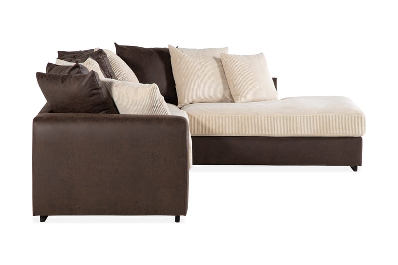 Cuba 4-seters Høyrevendt L-formet Sjeselongsofa i Manchester/Kunstlær inkl. Pynteputer - Brun / Beige - Møbler - Sofaer - Sofa med sjeselong