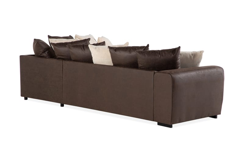 Cuba 4-seters Høyrevendt L-formet Sjeselongsofa i Manchester/Kunstlær inkl. Pynteputer - Brun / Beige - Møbler - Sofaer - Sofa med sjeselong