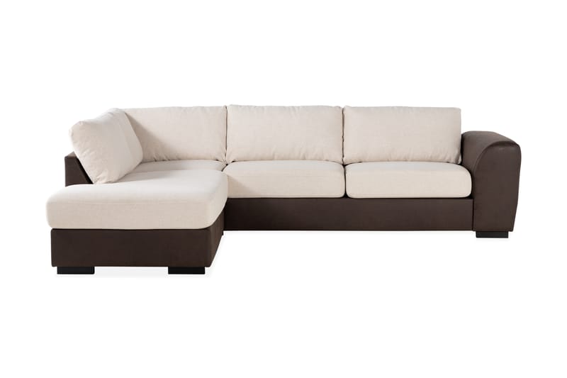 Cuba 4-seters Venstrevendt L-formet Sjeselongsofa i Kunstlær/Stoff - Brun / Beige - Møbler - Sofaer - Sofa med sjeselong