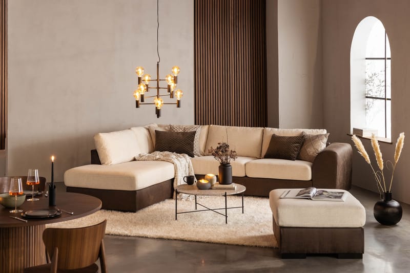 Cuba 4-seters Venstrevendt L-formet Sjeselongsofa i Kunstlær/Stoff - Brun / Beige - Møbler - Sofaer - Sofa med sjeselong