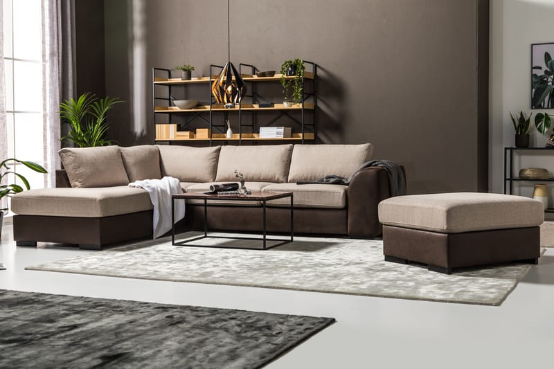 Cuba 4-seters Venstrevendt L-formet Sjeselongsofa i Kunstlær/Stoff - Brun / Beige - Møbler - Sofaer - Sofa med sjeselong