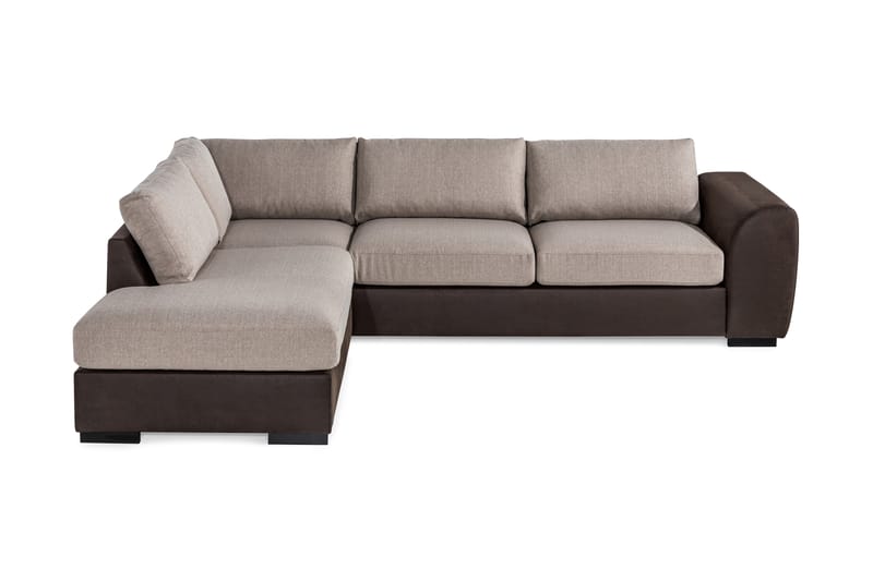 Cuba 4-seters Venstrevendt L-formet Sjeselongsofa i Kunstlær/Stoff - Brun / Beige - Møbler - Sofaer - Sofa med sjeselong