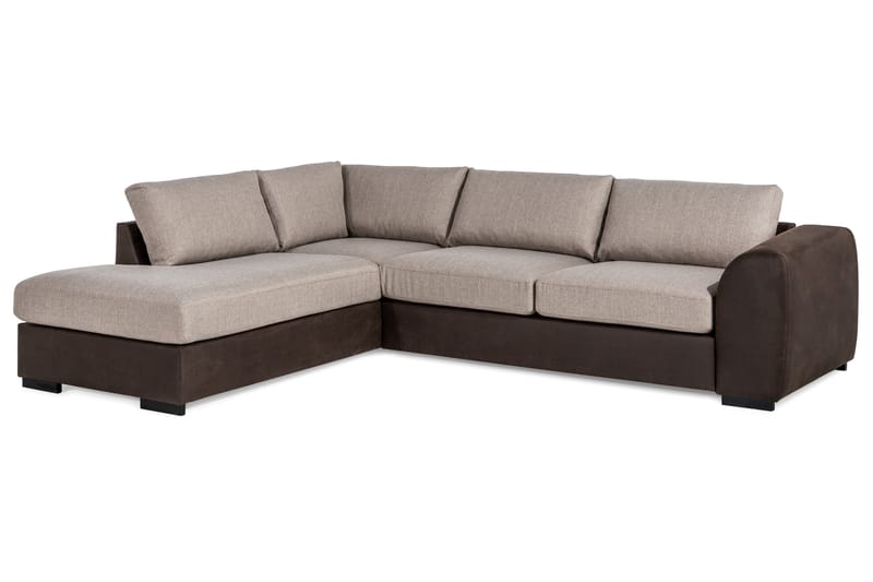 Cuba 4-seters Venstrevendt L-formet Sjeselongsofa i Kunstlær/Stoff - Brun / Beige - Møbler - Sofaer - Sofa med sjeselong