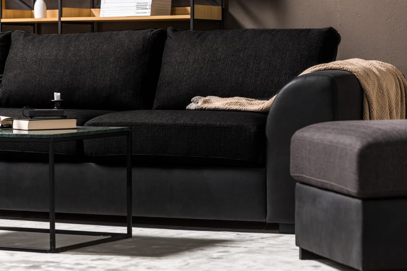 Cuba 4-seters Venstrevendt L-formet Sjeselongsofa i Kunstlær/Stoff - Grå / Svart - Møbler - Sofaer - Sofa med sjeselong