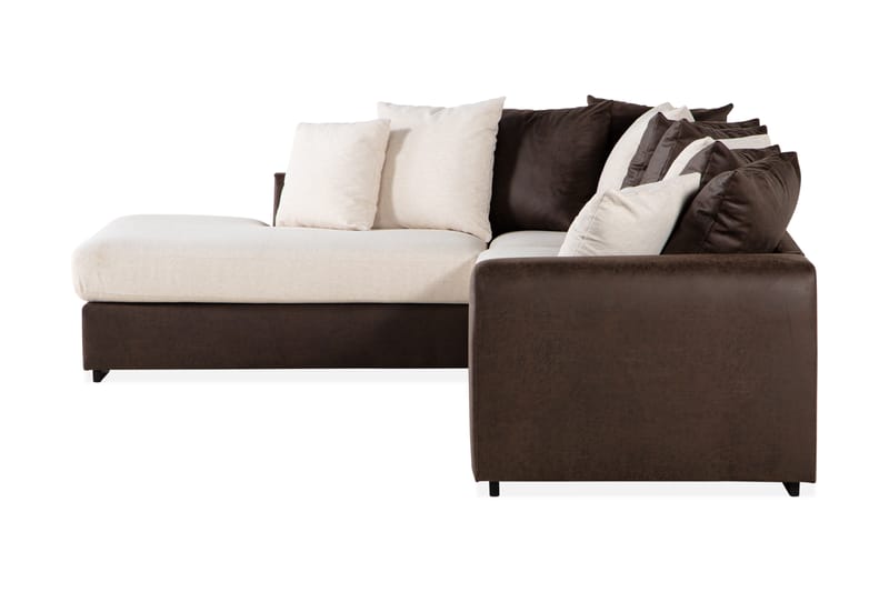 Cuba 4-seters Venstrevendt L-formet Sjeselongsofa i Kunstlær/Stoff inkl. Pynteputer - Brun / Beige - Møbler - Sofaer - Sofa med sjeselong