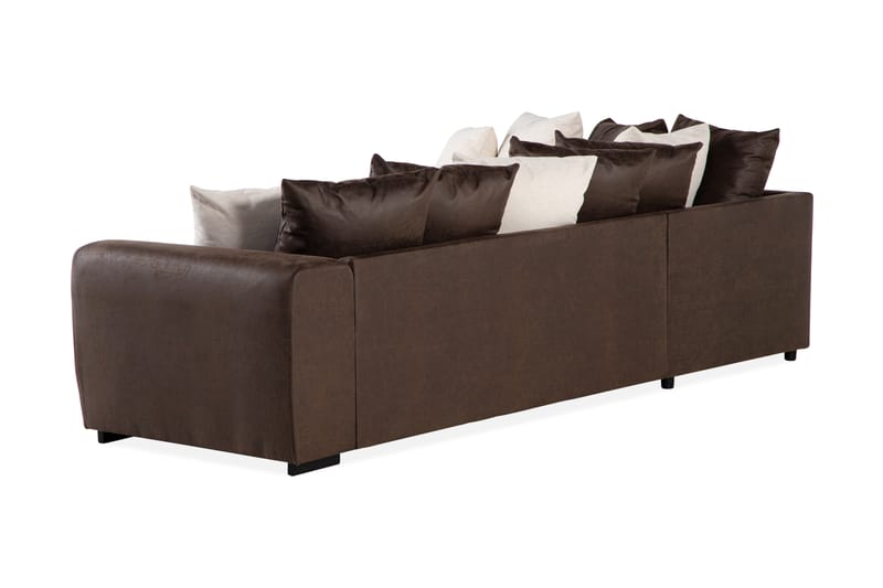 Cuba 4-seters Venstrevendt L-formet Sjeselongsofa i Kunstlær/Stoff inkl. Pynteputer - Brun / Beige - Møbler - Sofaer - Sofa med sjeselong