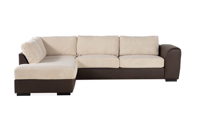 Cuba 4-seters Venstrevendt L-formet Sjeselongsofa i Manchester/Kunstlær - Brun / Beige - Møbler - Sofaer - Sofa med sjeselong