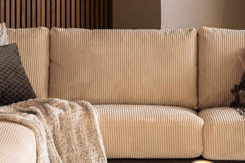 Cuba 4-seters Venstrevendt L-formet Sjeselongsofa i Manchester/Kunstlær - Brun / Beige - Møbler - Sofaer - Sofa med sjeselong