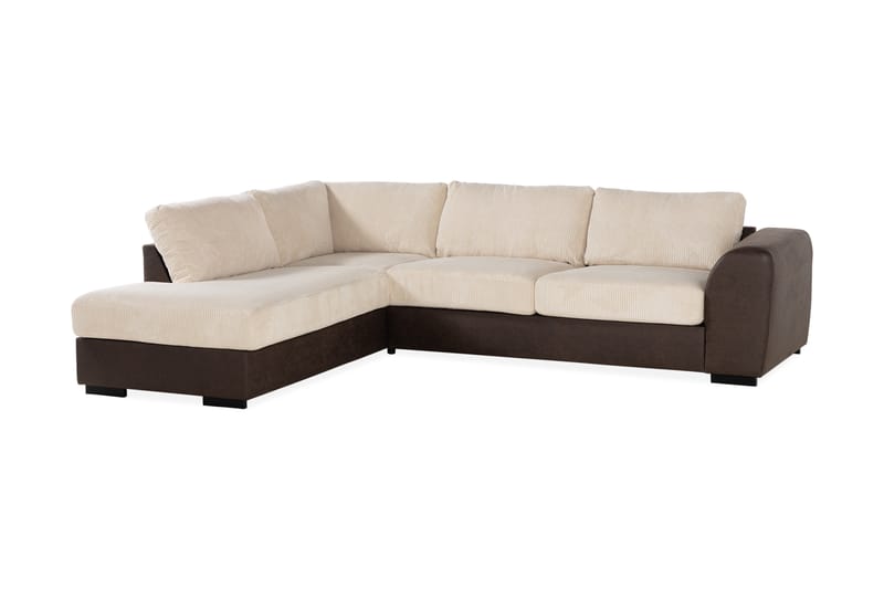 Cuba 4-seters Venstrevendt L-formet Sjeselongsofa i Manchester/Kunstlær - Brun / Beige - Møbler - Sofaer - Sofa med sjeselong