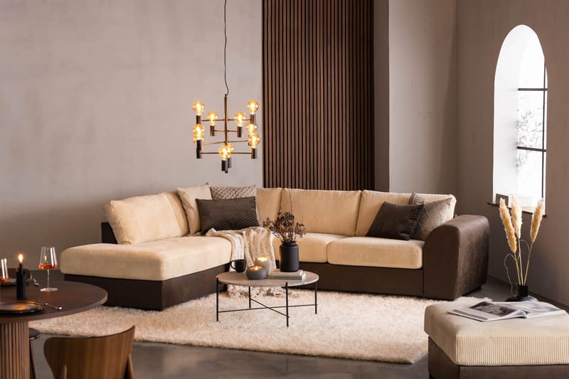 Cuba 4-seters Venstrevendt L-formet Sjeselongsofa i Manchester/Kunstlær - Brun / Beige - Møbler - Sofaer - Sofa med sjeselong