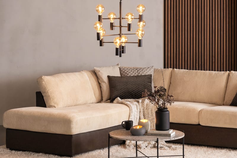 Cuba 4-seters Venstrevendt L-formet Sjeselongsofa i Manchester/Kunstlær - Brun / Beige - Møbler - Sofaer - Sofa med sjeselong