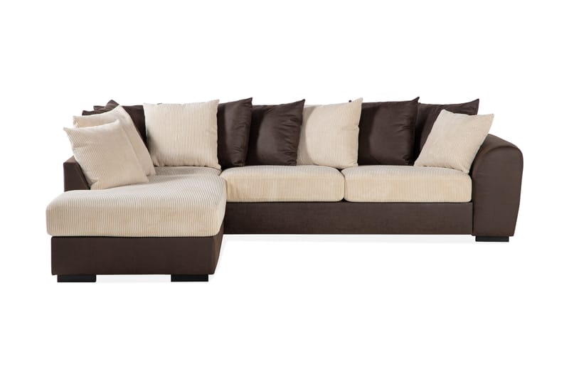 Cuba 4-seters Venstrevendt L-formet Sjeselongsofa i Manchester/Kunstlær inkl. Pynteputer - Brun / Beige - Møbler - Sofaer - Sofa med sjeselong