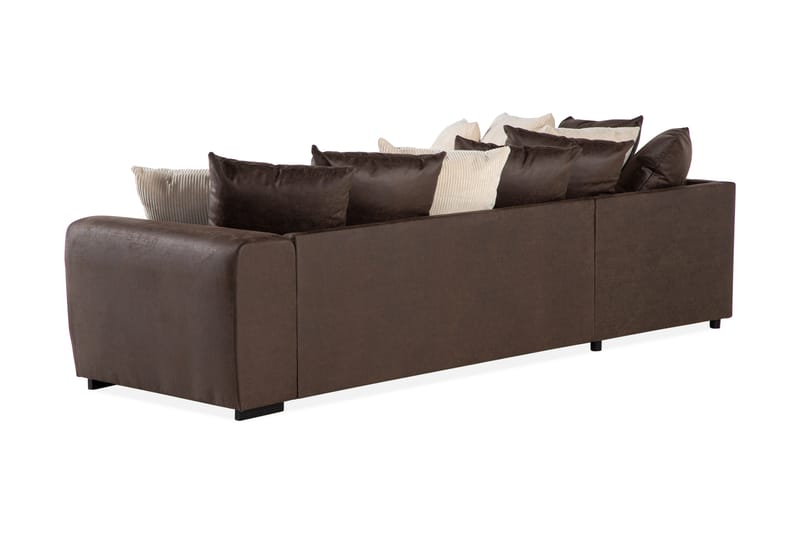 Cuba 4-seters Venstrevendt L-formet Sjeselongsofa i Manchester/Kunstlær inkl. Pynteputer - Brun / Beige - Møbler - Sofaer - Sofa med sjeselong