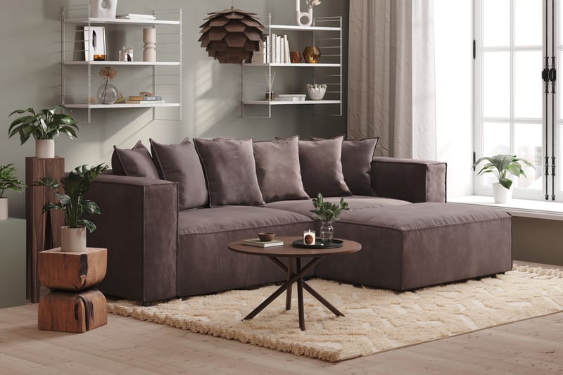 Cubo 4-seters L-formet Dyp Modulsofa med Divan i Fløyel - Mørk grå - Møbler - Sofaer - Sofa med sjeselong