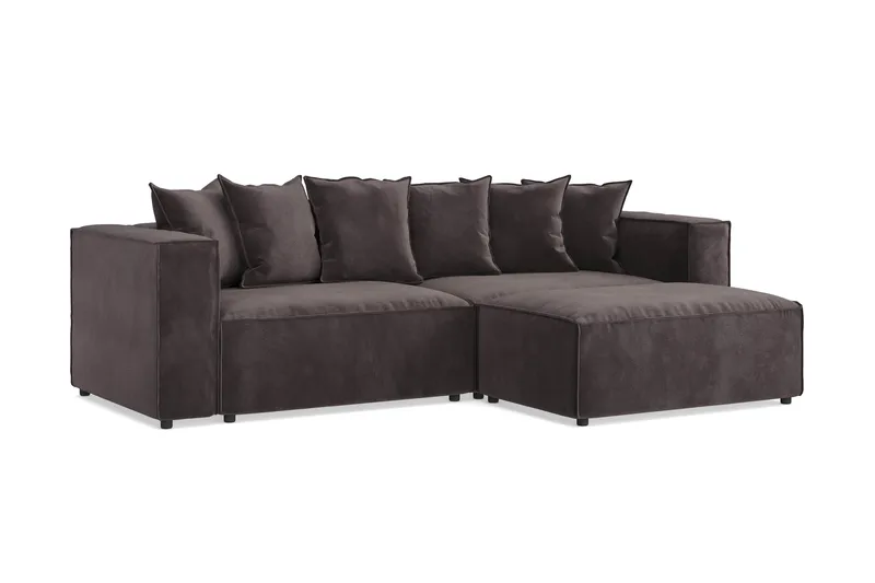 Cubo 4-seters L-formet Dyp Modulsofa med Divan i Fløyel - Mørk grå - Møbler - Sofaer - Sofa med sjeselong