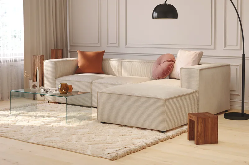 Cubo 4-seters L-formet Dyp Modulsofa med Divan i Manchester - Beige - Møbler - Sofaer - Sofa med sjeselong