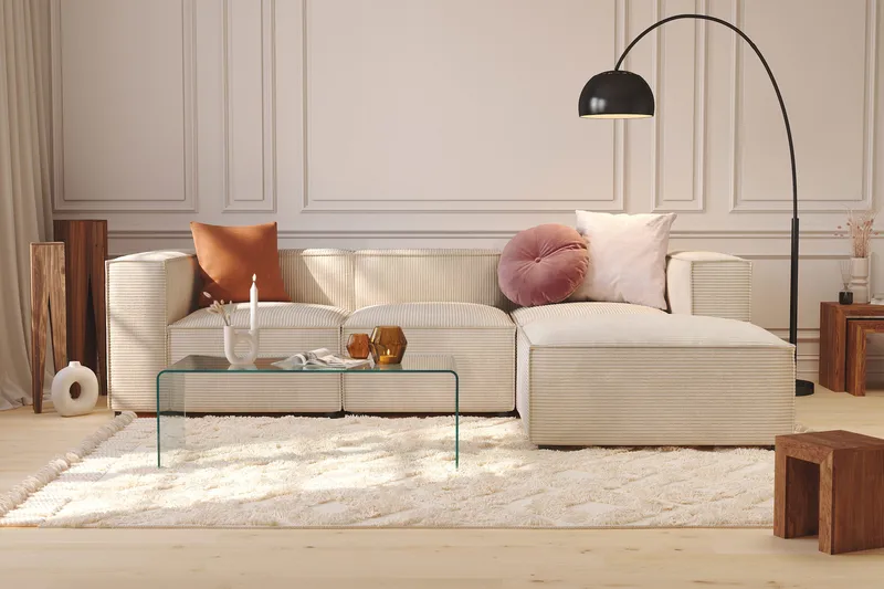 Cubo 4-seters L-formet Dyp Modulsofa med Divan i Manchester - Beige - Møbler - Sofaer - Sofa med sjeselong