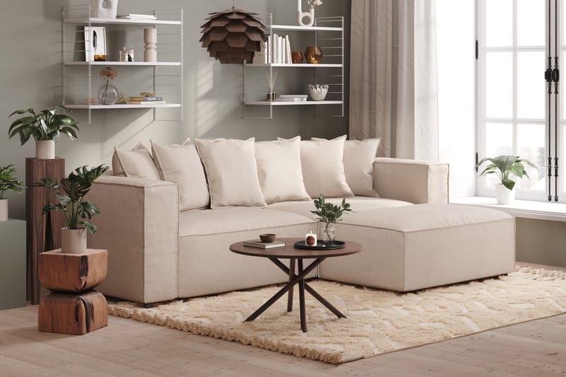 Cubo 4-seters L-formet Dyp Modulsofa med Divan i Stoff - Beige - Møbler - Sofaer - Sofa med sjeselong