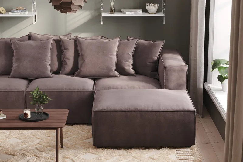 Cubo 4-seters Vendbar L-formet Dyp Modulsofa med Divan i Fløyel - Mørk grå - Møbler - Sofaer - Sofa med sjeselong - 3 seters sofa med divan