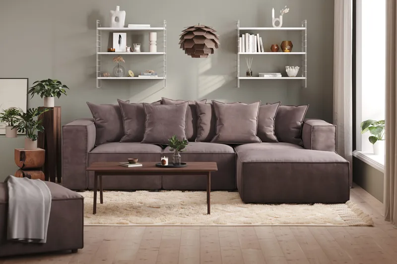 Cubo 4-seters Vendbar L-formet Dyp Modulsofa med Divan i Fløyel - Mørk grå - Møbler - Sofaer - Sofa med sjeselong - 3 seters sofa med divan