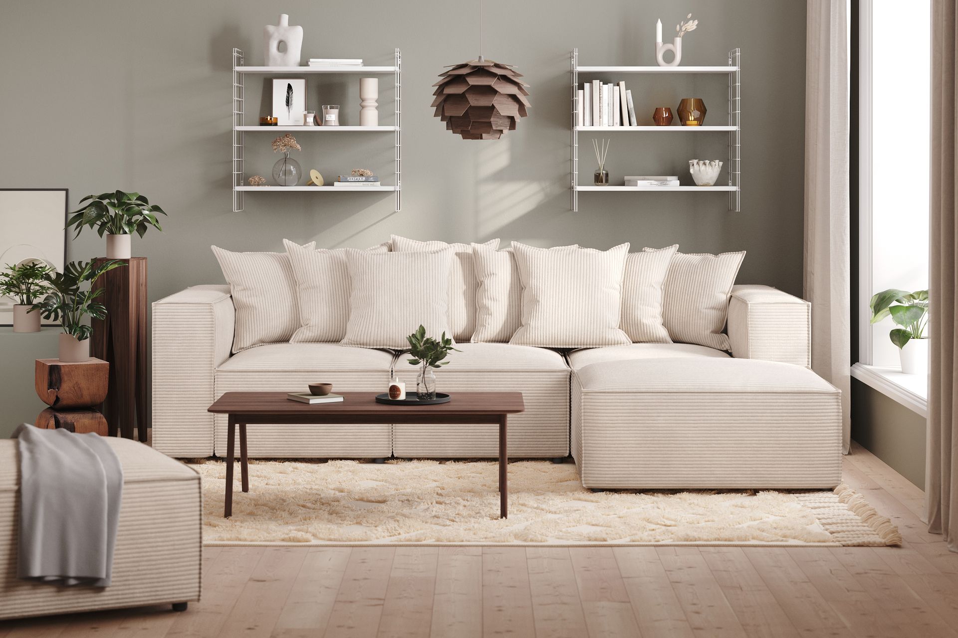 Cubo 4-seters Vendbar L-formet Dyp Modulsofa med Divan i Manchester - Beige - Møbler - Sofaer - Sofa med sjeselong