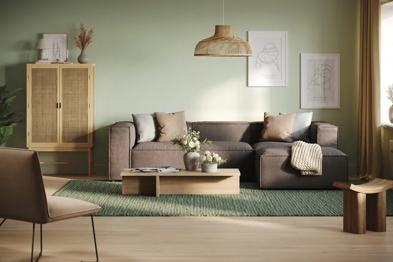 Cubo 4-seters Vendbar L-formet Dyp Modulsofa med Divan i Stoff - Grå - Møbler - Sofaer - Sofa med sjeselong - 3 seters sofa med divan