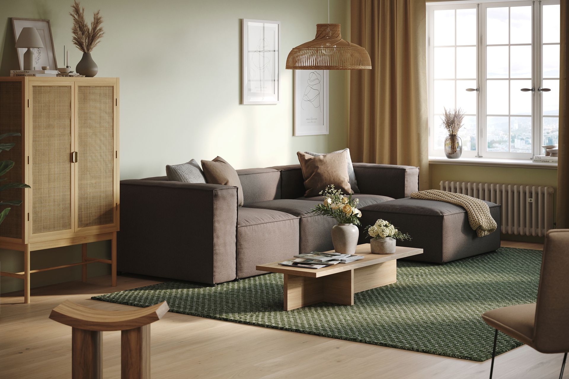Cubo 4-seters Vendbar L-formet Dyp Modulsofa med Divan i Stoff - Grå - Møbler - Sofaer - Sofa med sjeselong