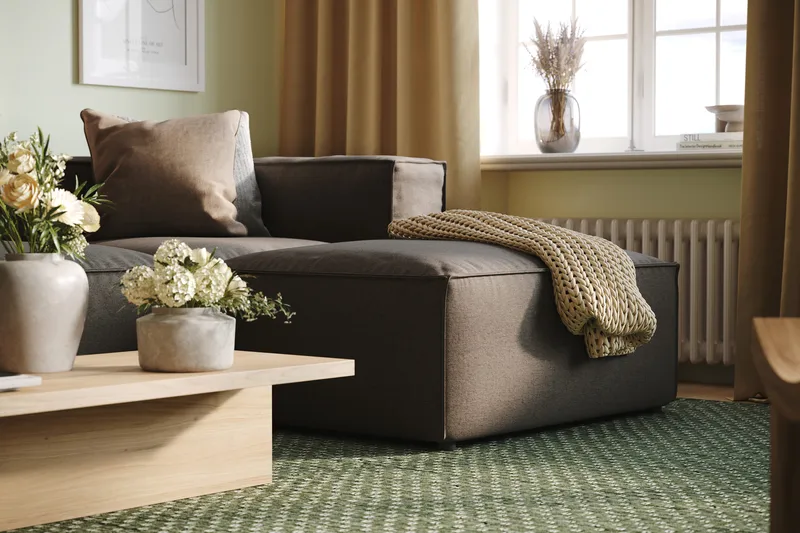 Cubo 4-seters Vendbar L-formet Dyp Modulsofa med Divan i Stoff - Grå - Møbler - Sofaer - Sofa med sjeselong - 3 seters sofa med divan