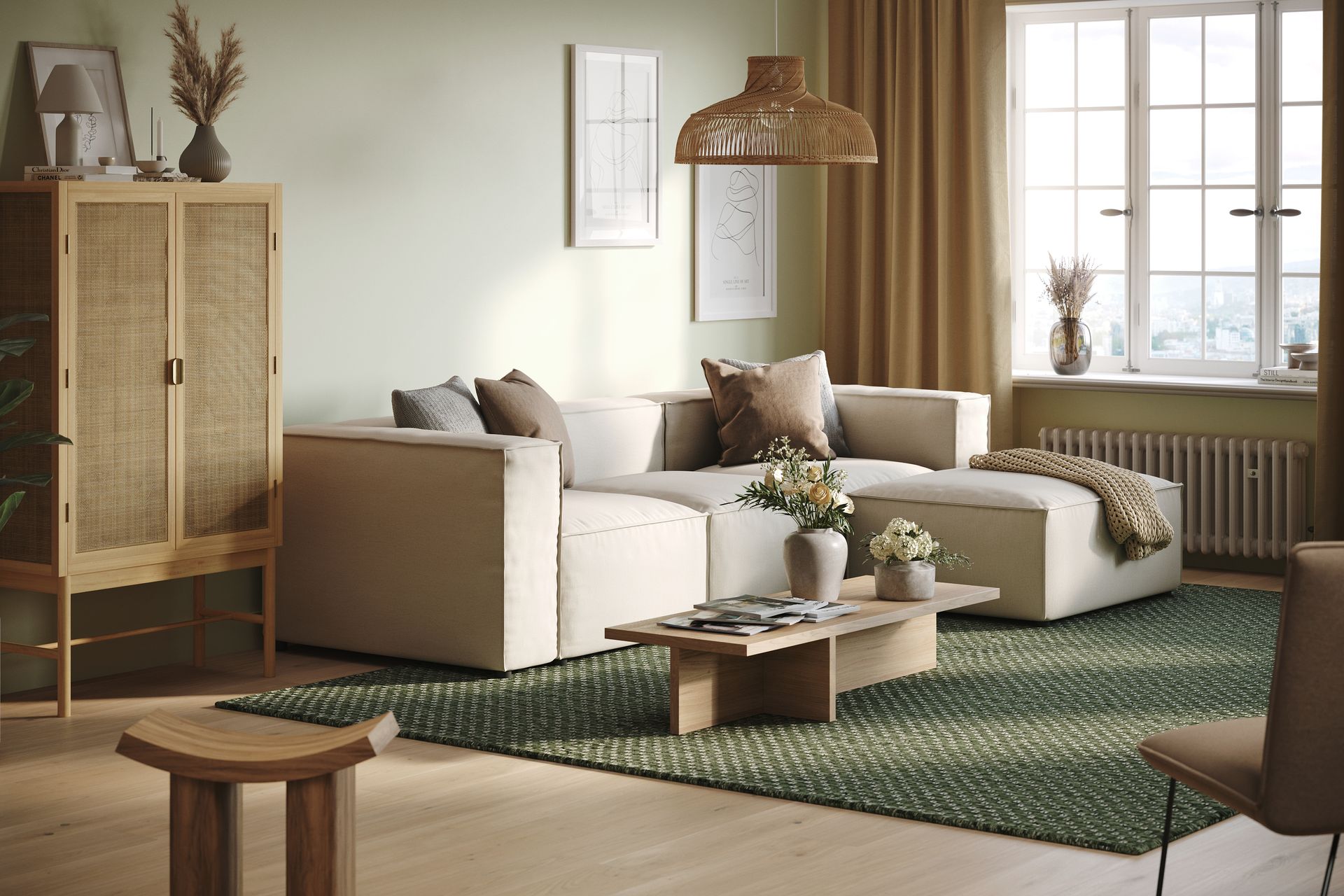 Cubo 4-seters Vendbar L-formet Dyp Modulsofa med Divan i Stoff - Hvit - Møbler - Sofaer - Sofa med sjeselong